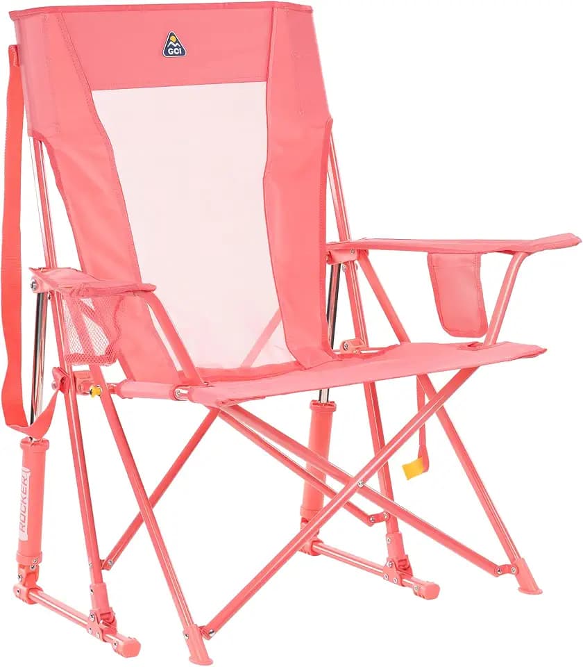 GCI Outdoor Comfort Pro Rocker Camping Chair | Portable Folding Rocking Chair with Durable Armrests & Drink Holder — Blush