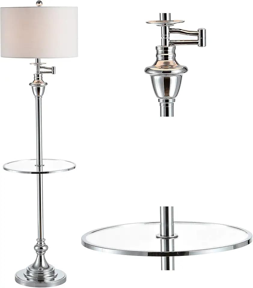 JONATHAN Y Cora 60" Metal Swing Arm Floor Lamp, Chrome/Clear