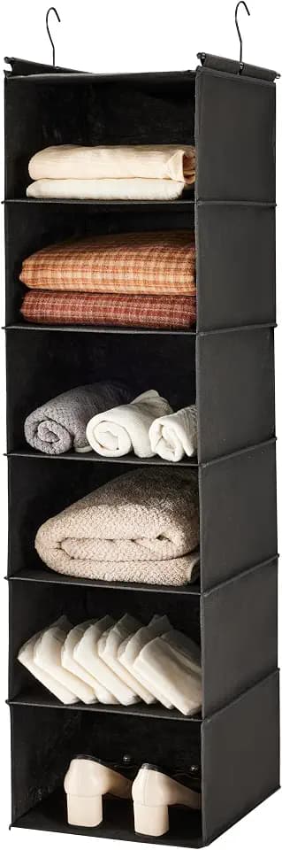MAX Houser 6 Tier Hanging Closet Organizer with 2 Sturdy Hooks, Black
