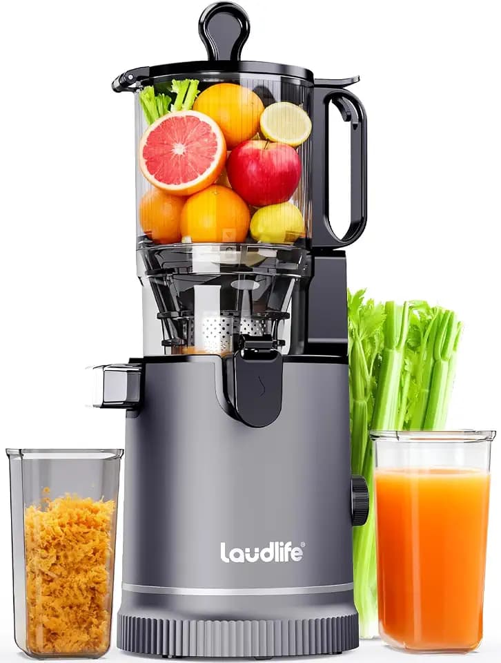 Laudlife Cold Press Juicer with 5.9" Wide Feed Chute, Integrated 100oz Capacity Hopper & Strainer Design, Easy Clean & BPA Free, Slow Masticating Juicer Machines for Whole Fruits Vegetables