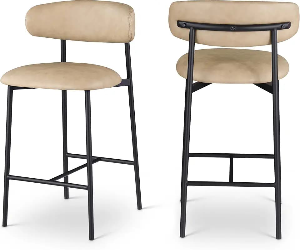 Meridian Furniture 996Tan-C Lupita Collection Modern | Contemporary Counter Stool with Soft Tan Vegan Leather, Matte Black Metal Frame, 20.5" W x 19" D x 36" H, Tan, Set of 2