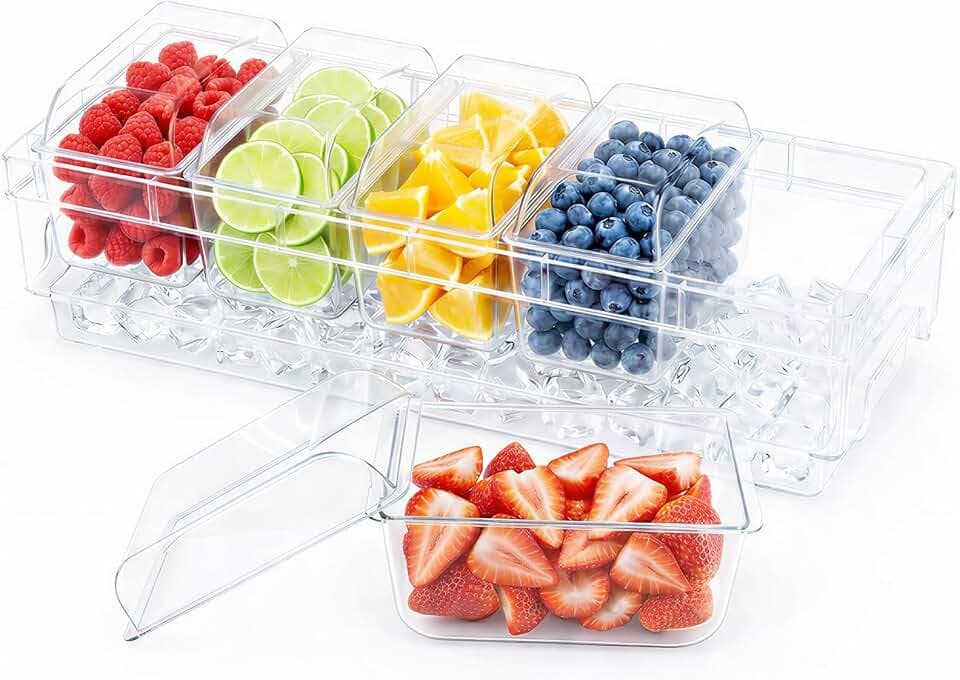 Lifewit Chilled Condiment Container with Individual Lids & Handle Design
