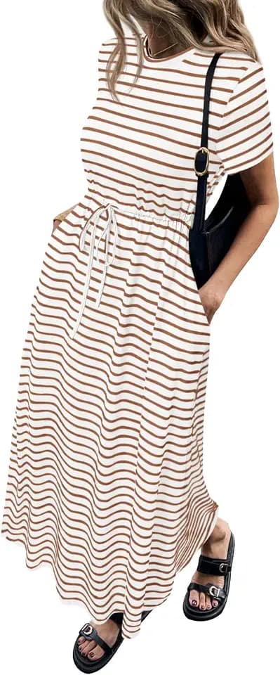 NALANISA Women's Summer Dresses Casual Short Sleeve Striped T Shirts Dress