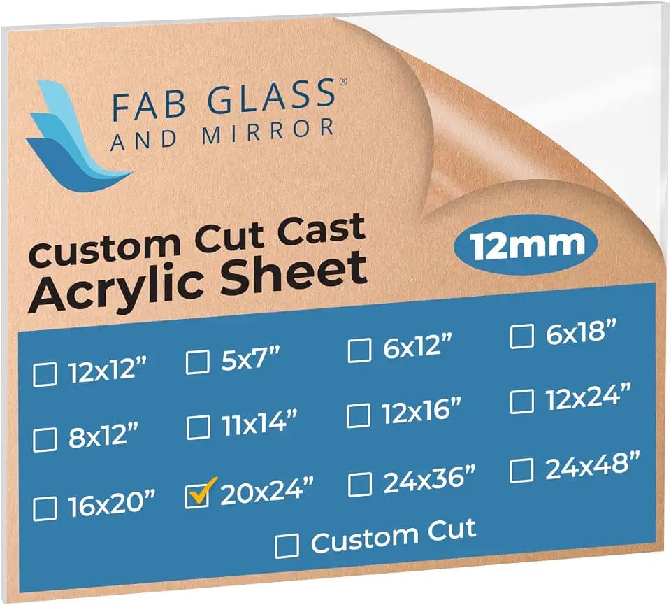 Fab Glass and Mirror Plastic PET 20"x24" (12mm) Thick Acrylic Sheet Use for Sneeze Guard, DIY Craft Projects, Plexiglass for Home Décor, Welcome Sign Boards, Clear (ACR12M20X24RC)