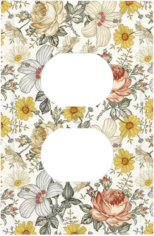 Multicolor Peony Daisy Vintage Floral Flower Outlet Covers 1 Gang Duplex Light Switch Cover Decorative Switch Plates Electrical Receptacle Faceplate Wall Plate for Bedroom Living Room Decor