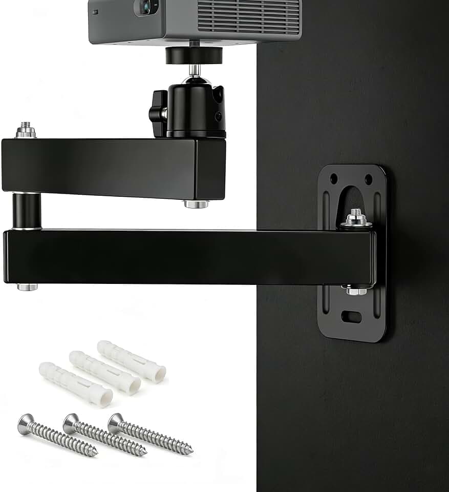 Universal Beamer Wandhalterung, 360° schwenkbar & 120° neigbar, ausfahrbarer Arm bis 30cm, stabile Metallhalterung mit 1/4" Gewinde, belastbar bis 3kg, für Wandmontage & Heimkino