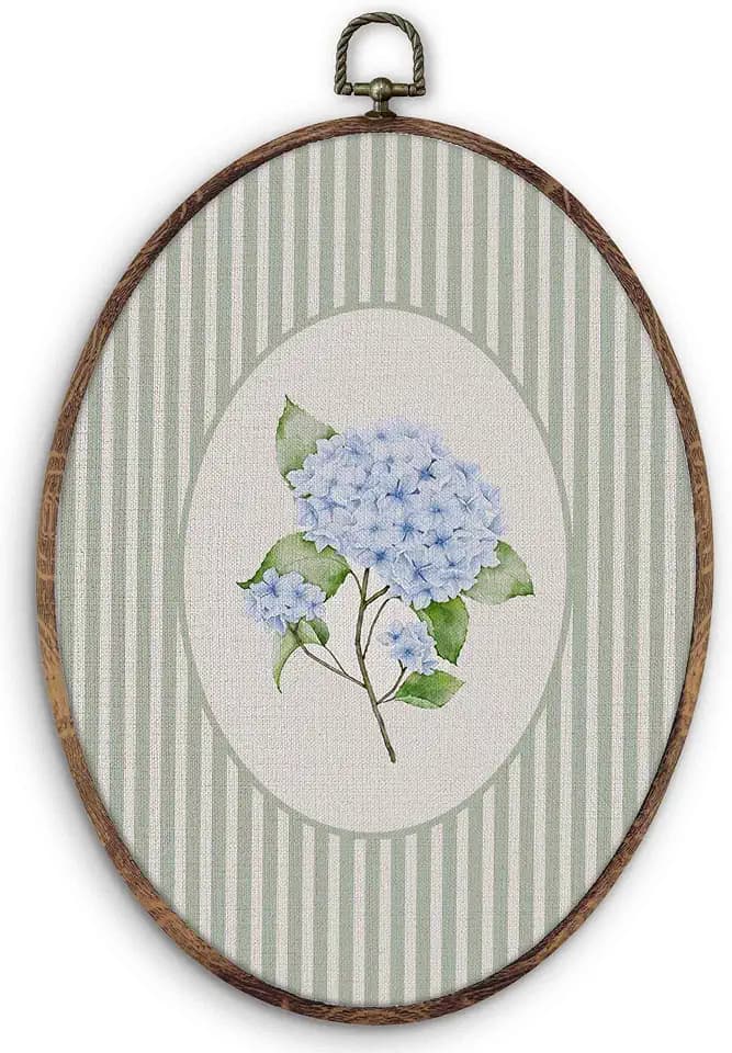 KTYHD Blue Hydrangea Oval Wall Art Decor, Cottage Core Coquette Room Decor, Vintage Blue Hydrangea Oval Frame Canvas Wall Art