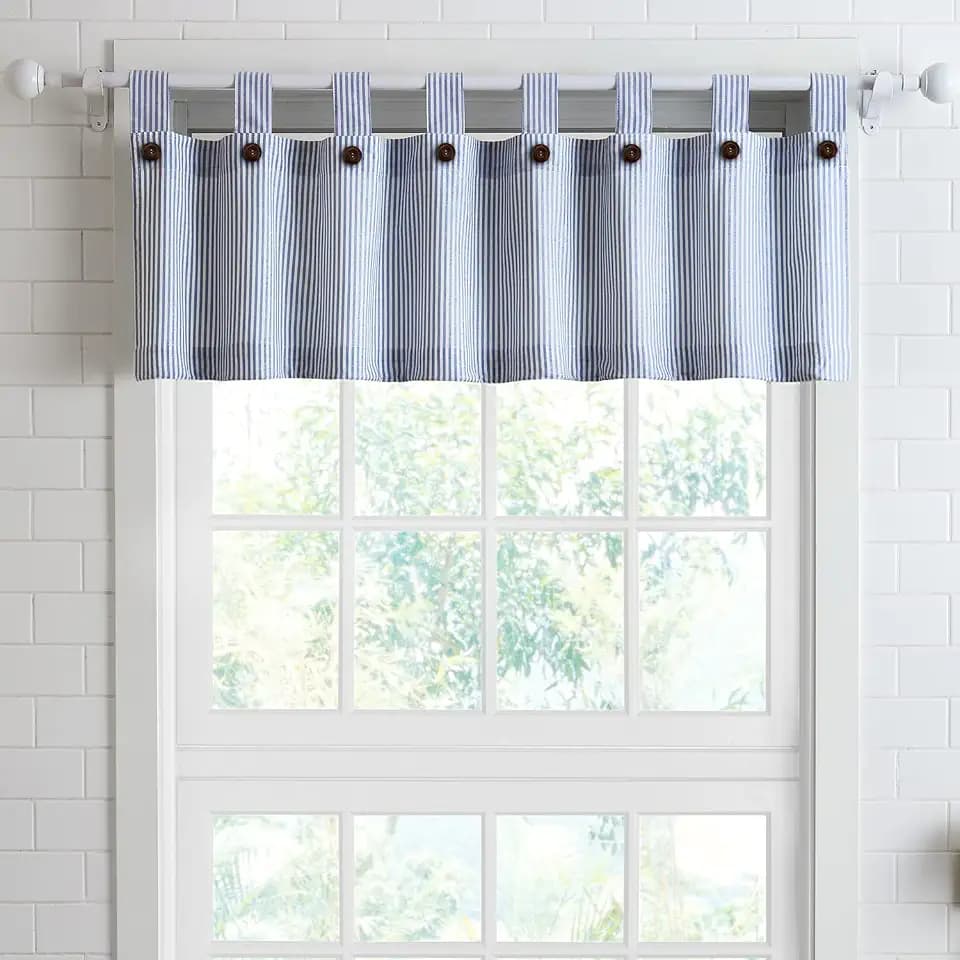 July Joy Cotton Vanlance Curtains 18 Inches Long Country Kitchen Curtains Tab Top for Small Window Bathroom Farmhouse 56" x 18", Navy