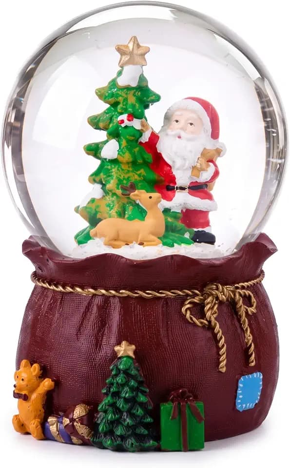 Topadorn Christmas Snow Globe with Music, Santa, Lights & Swirling Snow