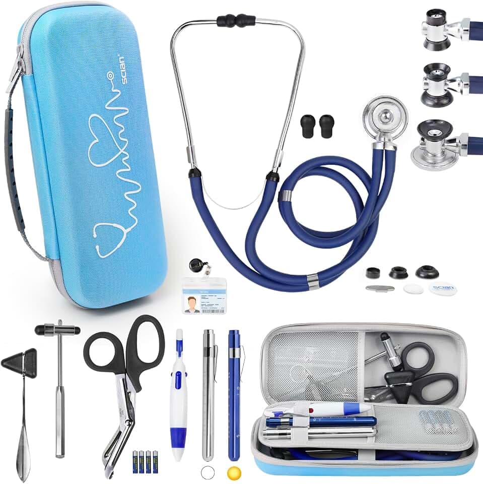Scian 13 Pcs Stethoscope Case Kits, Supplies Inclued, Perfect Nurse Gift Stethoscope Holder for Nurse Medical Student, Blue Portable First Aid Kit Bag with Medical Scissor, Nurse Accessories for Work