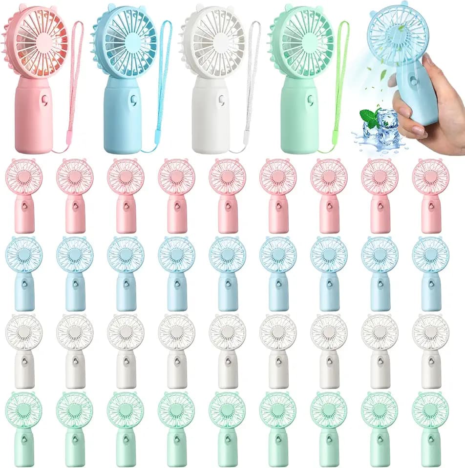 Glooglitter 36 Pcs Mini Portable Fans Bulk Handheld,Pink Blue White Green