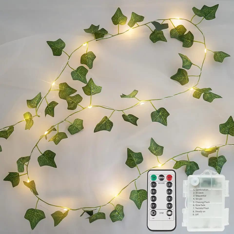 suddus 13.1FT 40LED Ivy Vine with Lights Battery Operated Copper Wire