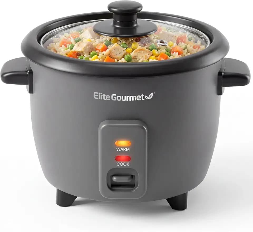 Elite Gourmet ERC6GC Ceramic Rice Cooker, PFAS-Free Non-Stick, Gray