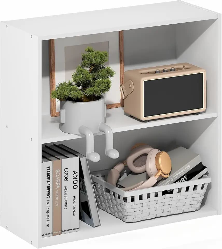 Furinno PASIR 2-Tier Book Shelf, Open Shelves Bookshelf, White