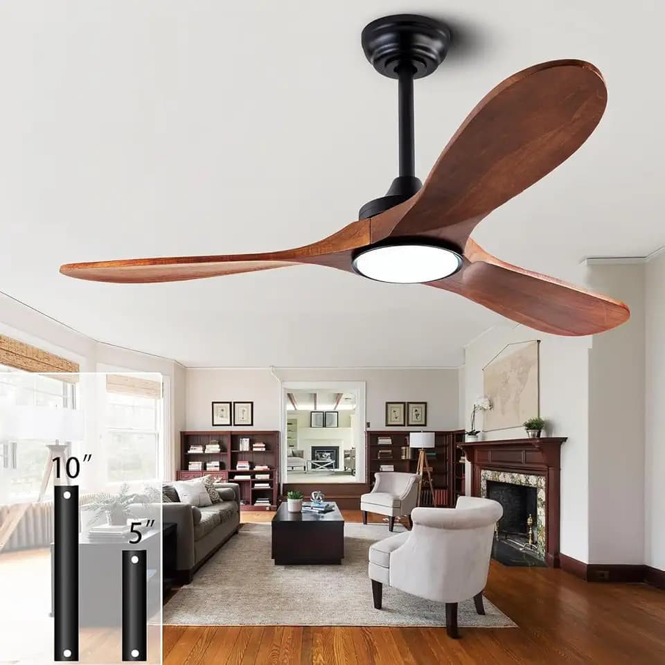 QUTWOB New Ceiling Fan With Light (Black+Dark Walnut, 42 inch, With Light)