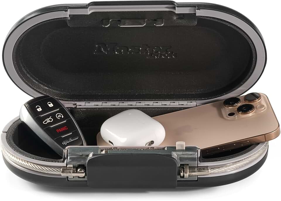 Master Lock Small Travel Safe with Cable, Gray Combination Lock Box, 5900D