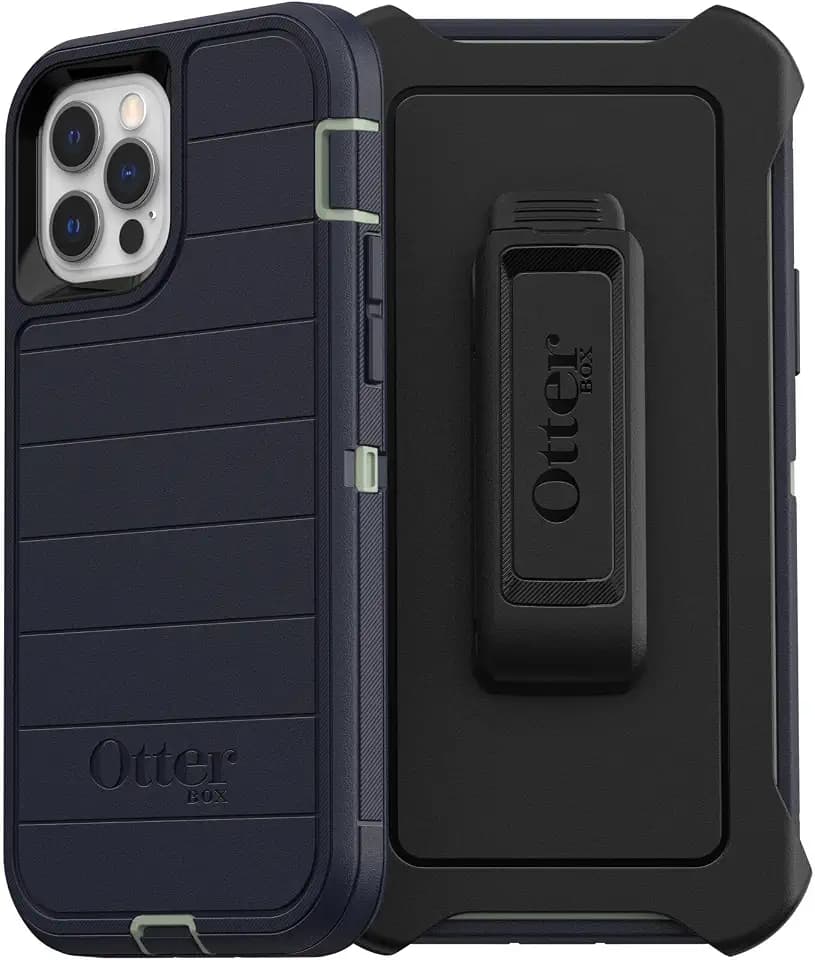 OtterBox iPhone 12 & iPhone 12 Pro Defender Series Series Case - Varsity Blues (Desert SAGE/Dress Blues), Rugged & Durable, with Port Protection, Includes Holster Clip Kickstand