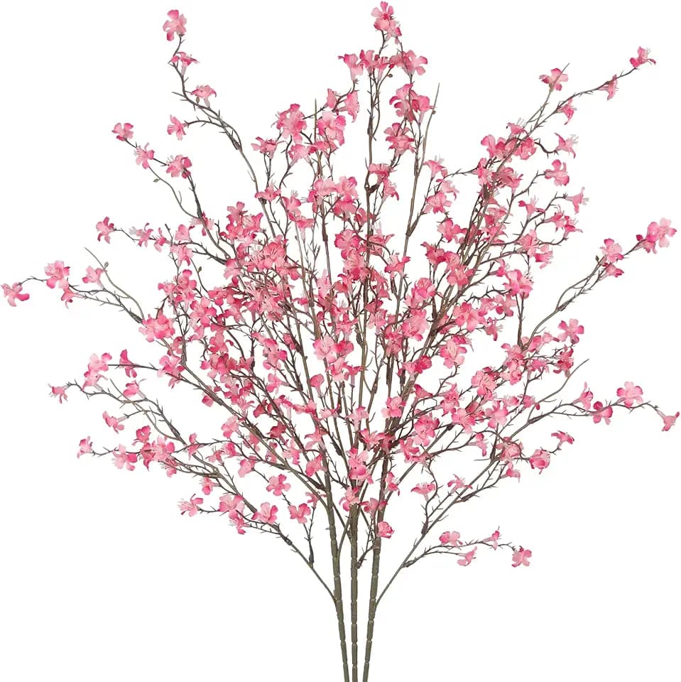 3 Pcs Cherry Blossom Branches Artificial Flowers for Spring Summer Indoor Decoration Faux Cherry Blossom Long Stems Hot Pink Silk Fake Flowers for Tall Vase Arrangements Home Wedding Table