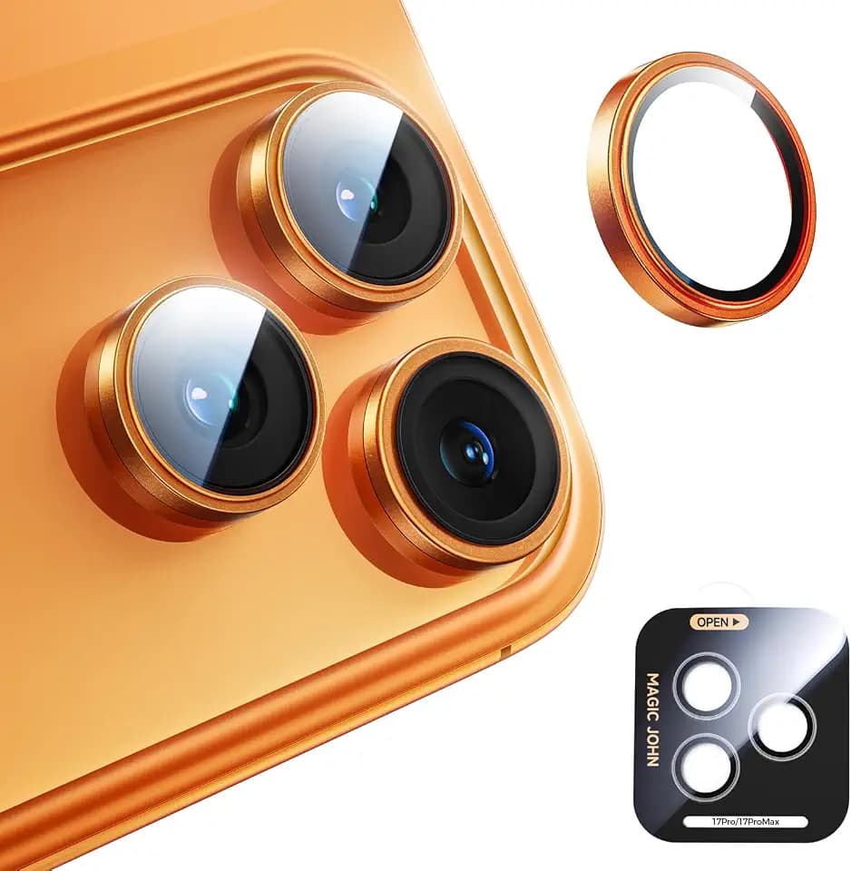 MAGIC JOHN 2 Stück für iPhone 17 Pro/iPhone 17 Pro Max KameraSchutz, 9H Gehärtetes Glas, Anti-Kratzer, Hat Keinen Einfluss auf die Hülle, Beeinträchtigt Nachtaufnahmen Nicht, Orange