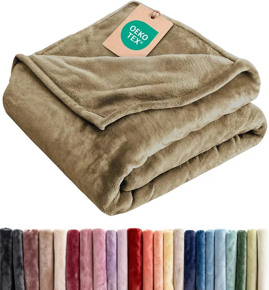 Ultra Soft Fleece Throw Blanket - College Dorm Room Essentials - Camel