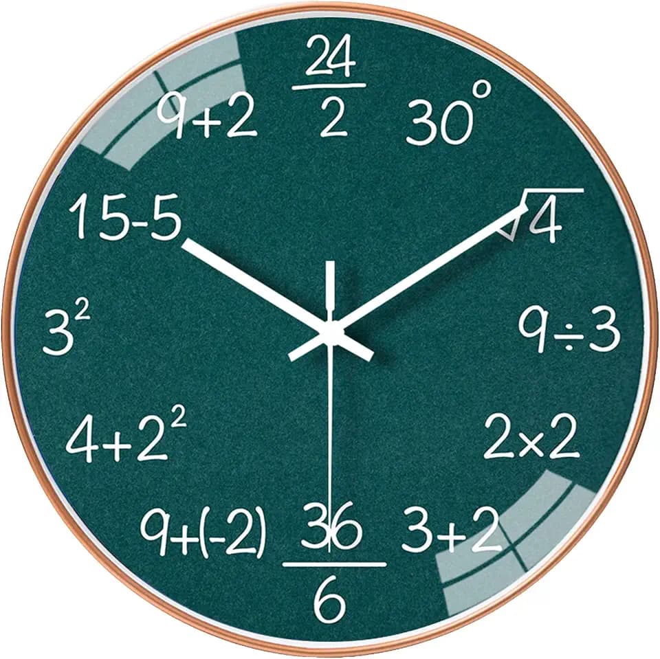 QINFIEY 12 Inch Math Wall Clock Silent Non Ticking Movement Quality Quartz Wall Clock for Office Classroom/School/Home/Kitchen/Living Room Wall Decorations (Green)