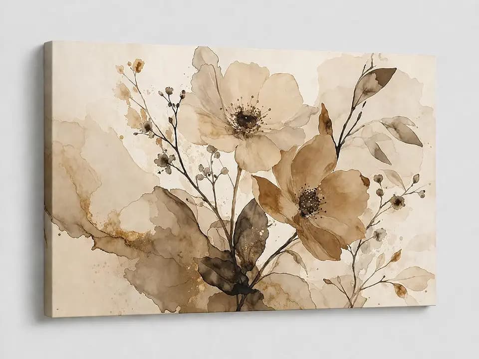 ICE ARMOR Large Minimalist Floral Abstract Wall Art Beige Brown Ink Wash Canvas for Living Room Bedroom Office Modern Decor 24x36 Inch Frameless Canvas Print - Ready to hang
