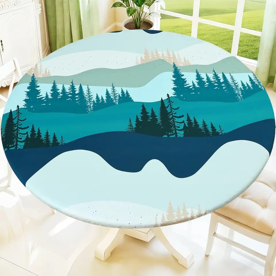 Moosfor Printed Spandex Round Tablecloth Fitted Table Cloth for 57-68 Table
