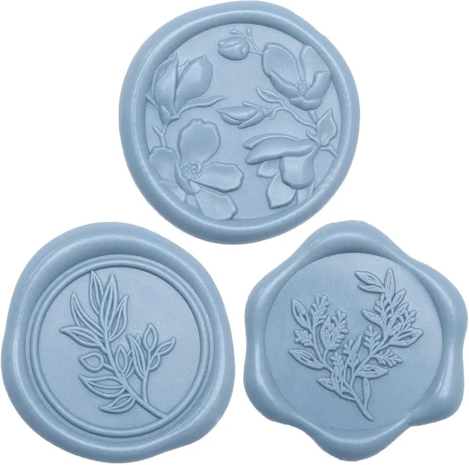 UNIQOOO Wax Seal Stickers - (3 Designs in 1 Pack) Wedding Invitation Envelope Seal Stickers, 60 Pcs Self-Adhesive Stickers, Perfect for Invitation, Christmas, Gift Wrapping (Dusty Blue)