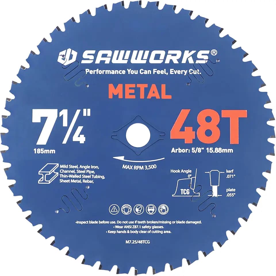 SawWorks 7-1/4 Inch 48T TCG Circular Saw Blade for Metal Cutting
