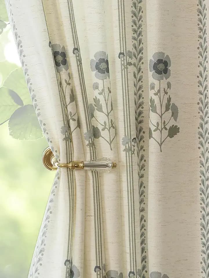 Pinch Pleated Curtains for Living Room Bedroom Dining Room - 90 Inches Light Filtering Floral Curtains Luxury Linen Drapes Farmhouse Window Curtains with Hooks - 2 Panels Set, 40" W x 90" L