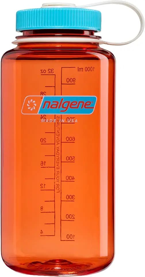 Nalgene 32 oz Wide Mouth Water Bottle, Thrill & Motion, Flame w/Blue Atoll