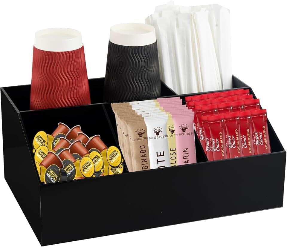 Coffee Tea Station Acrylic Organizer Sugar Tea Drink Packets Holder Black