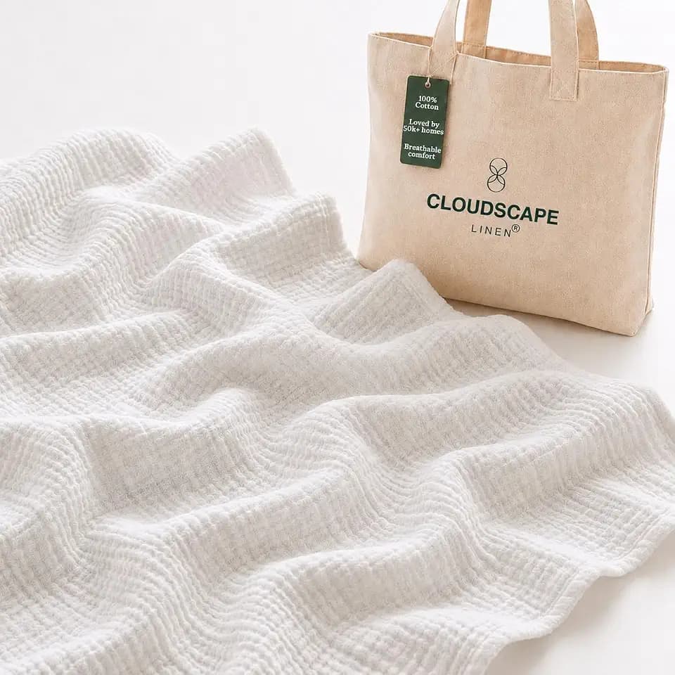 CLOUDSCAPE 8 Layer 100% Cotton Muslin Blanket Twin Size, 68"x92" - White