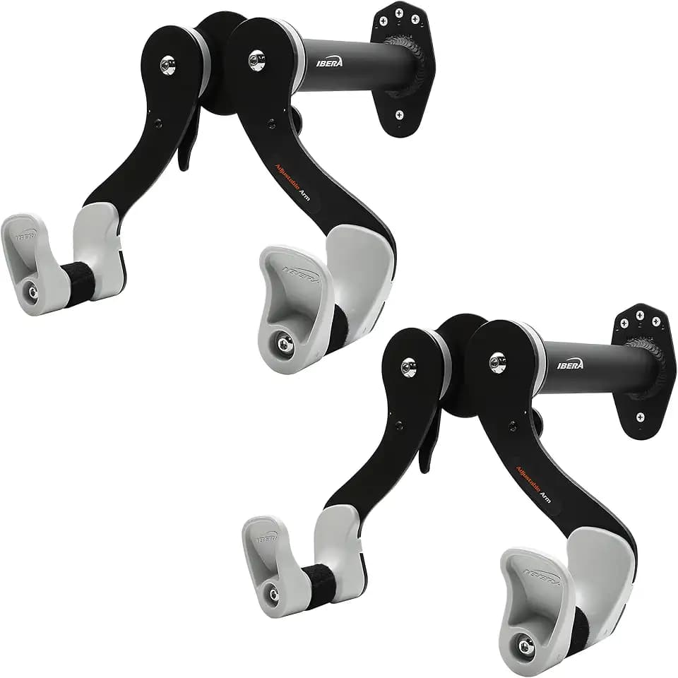 Ibera Bike Wall Mount - Adjustable Frame Holder & Soft Rubber Cradles - Garage Bike Rack for Road, MTB, Kids, Hybrid Bikes - Easy Installation & Space-Saving Design