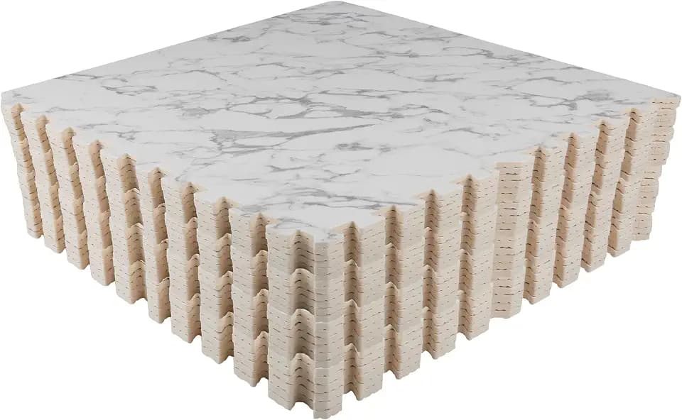 EVA Foam Floor Tiles 24-Pack - 96SQFT Puzzle Mat - Interlocking Foam Tiles for Baby Play Mat or Gym Flooring for Exercise by Stalwart (Faux Marble)
