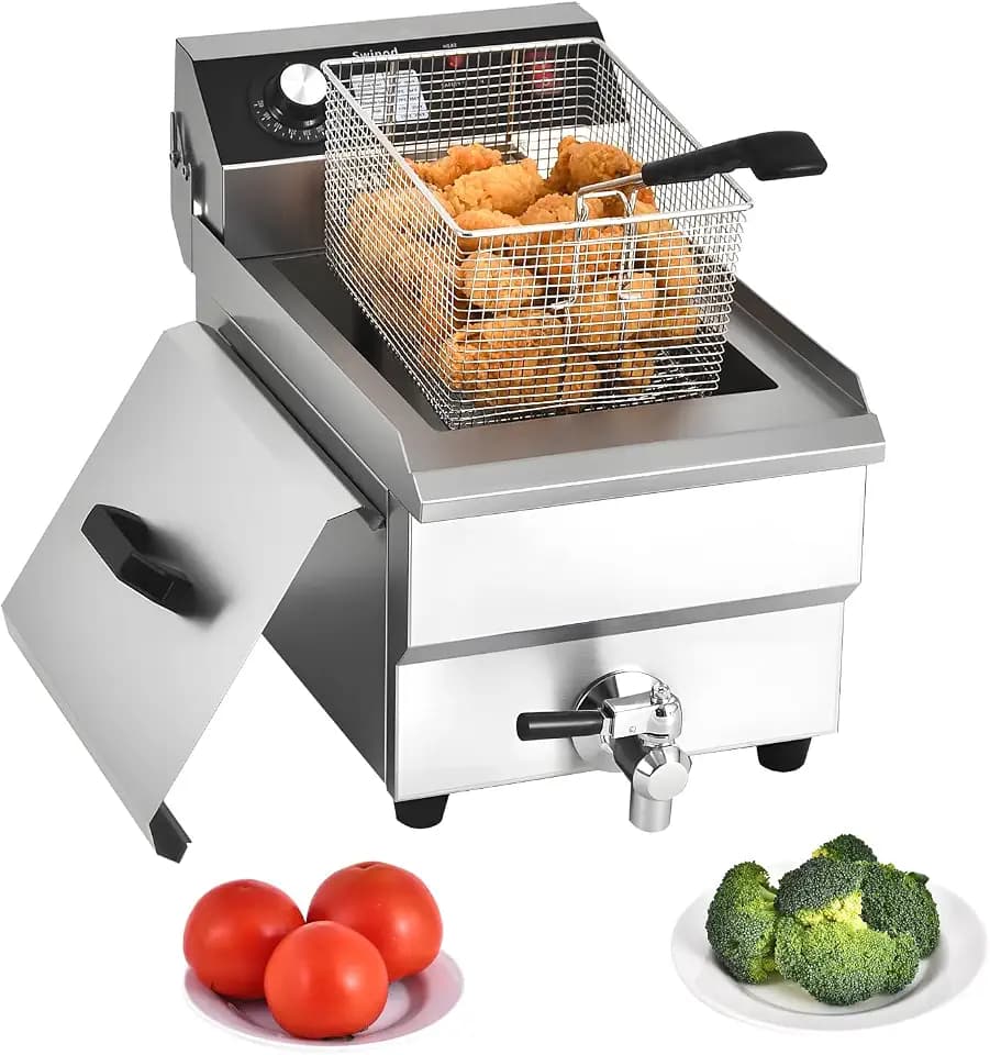 Commercial Deep Fryer with Basket, 1700w 16Qt 0.8mm Upgraded Stainless Steel Countertop fryer