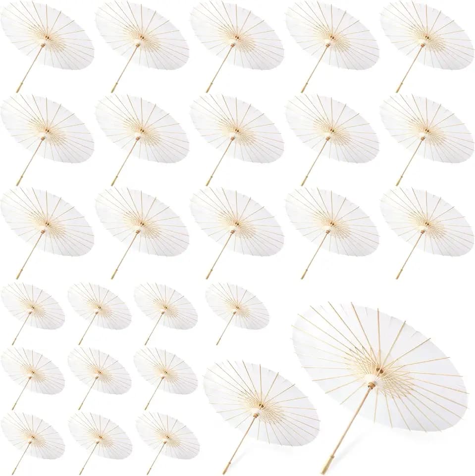 32 Pieces 33 In Large White Paper Parasol 23.6 In Small White Paper Umbrellas DIY Painting Chinese Japanese Parasol Umbrella for Wedding Guest Bridal Shower Ceiling Decor Party Photo Prop
