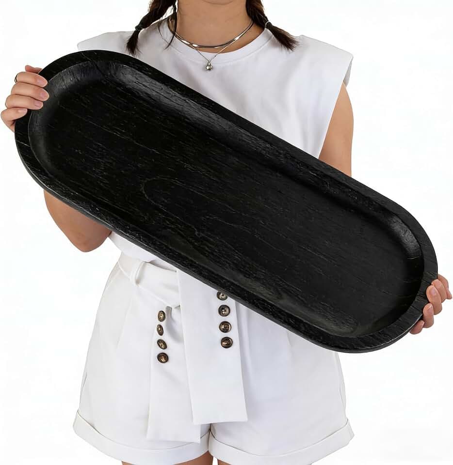 Hanobe Extra Large Wood Decorative Bowl for Table Centerpiece, 25.5" Black