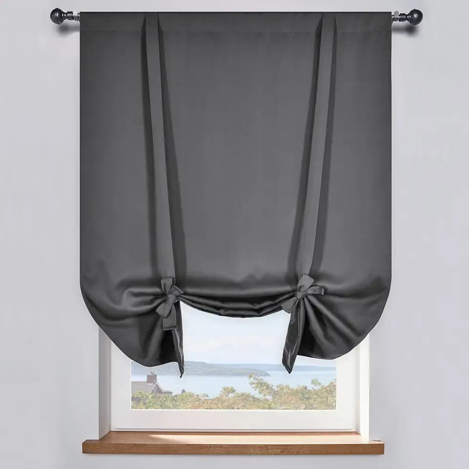 DONREN Balloon Shades Blackout Tie Up Curtain Valance - Adjustable Thermal Insulated Kitchen Window Curtain (Medium Grey 34 W x 63 inches Long,1 Panel)