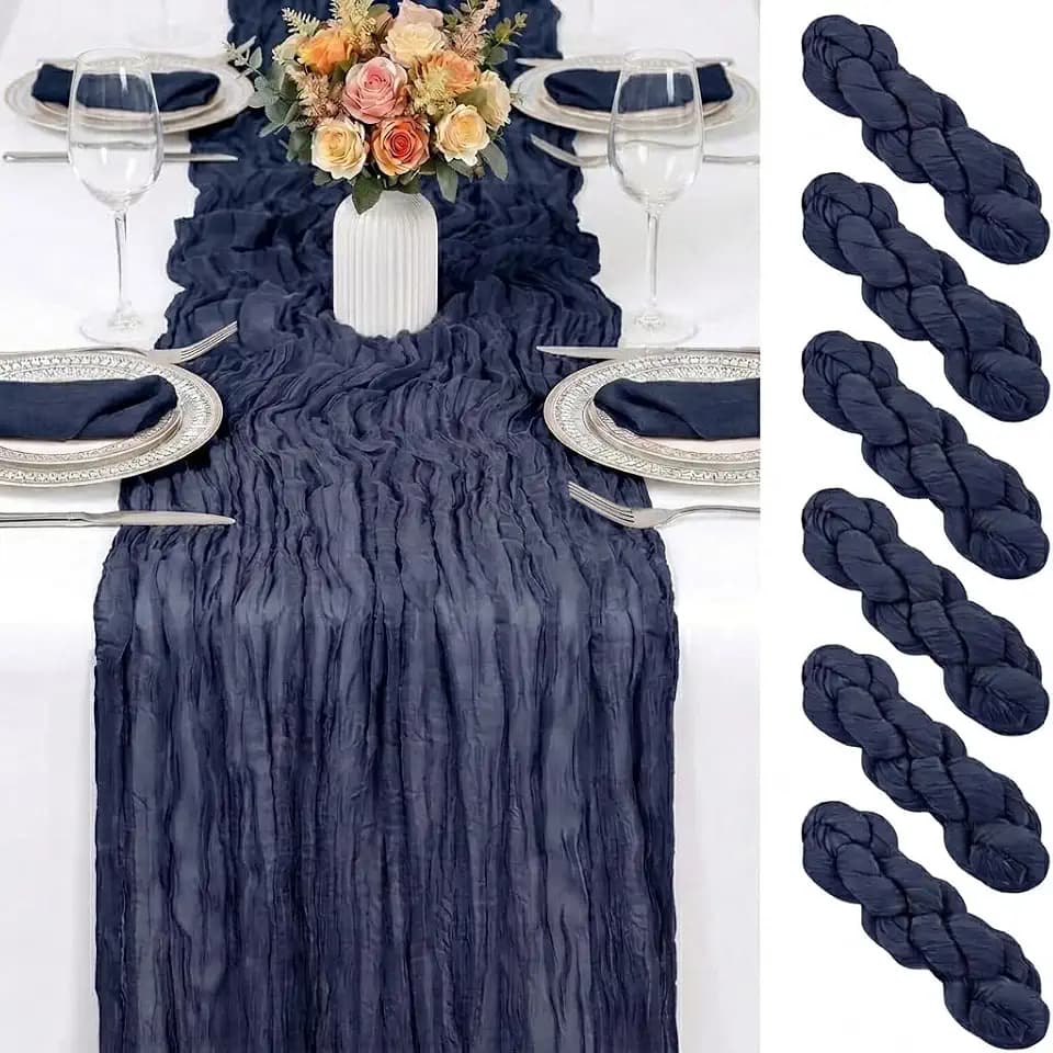 6 Pack Navy Blue Cheesecloth Table Runner 17x108 Inch Semi Sheer Boho Gauze Cheese Cloth Table Runners for Party Wedding Sheer Runners for Baby Bridal Shower