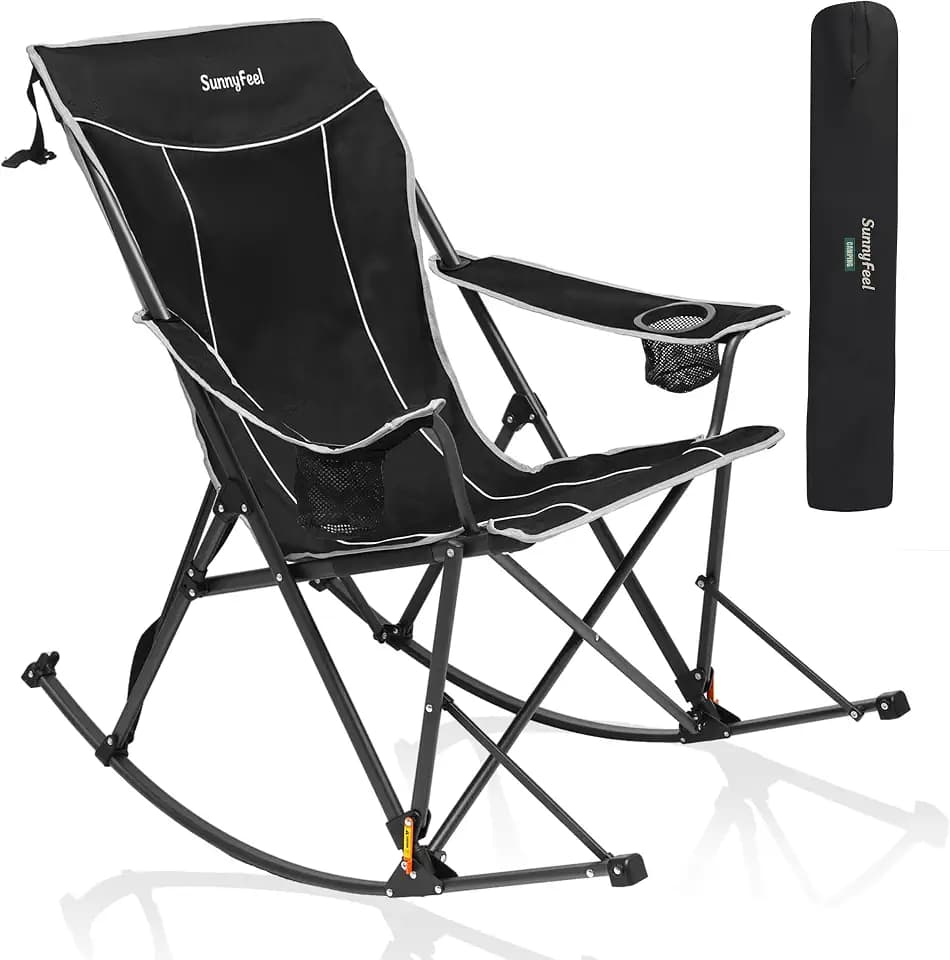 SUNNYFEEL Oversized Folding Rocking Camping Chair with Buckle Design 500lbs