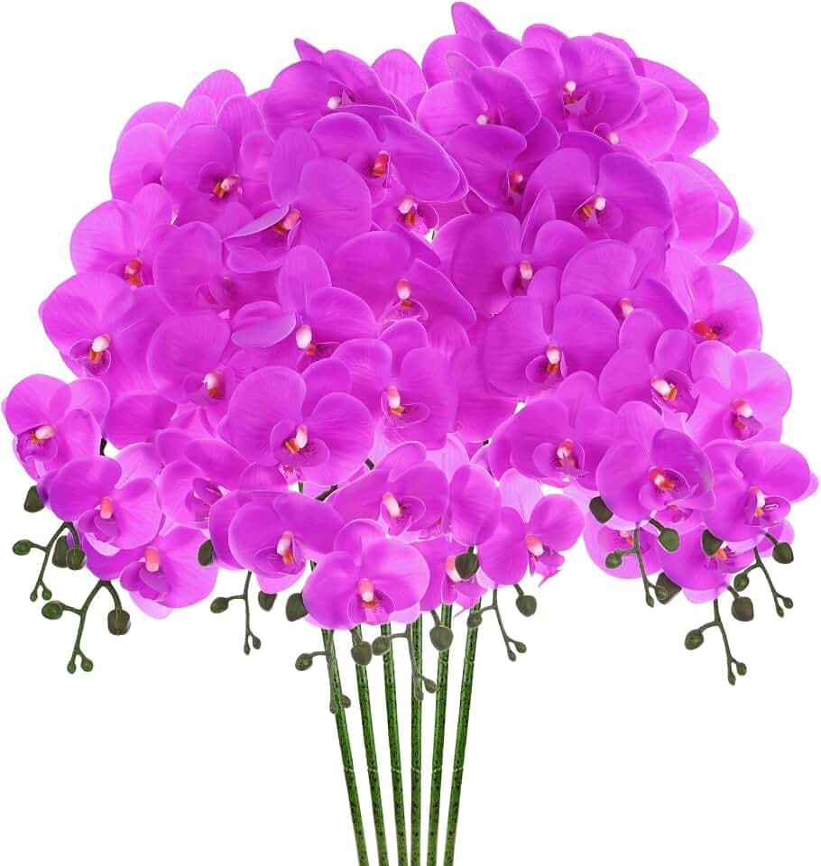M METERXITY 6-Pack Artificial Orchid Flowers 9 Large Petals 37 Inch Faux Phalaenopsis Silk Bouquets Real Touch Dark Purple Fake Orchids for Home/Wedding/Christmas/Party/Garden Office