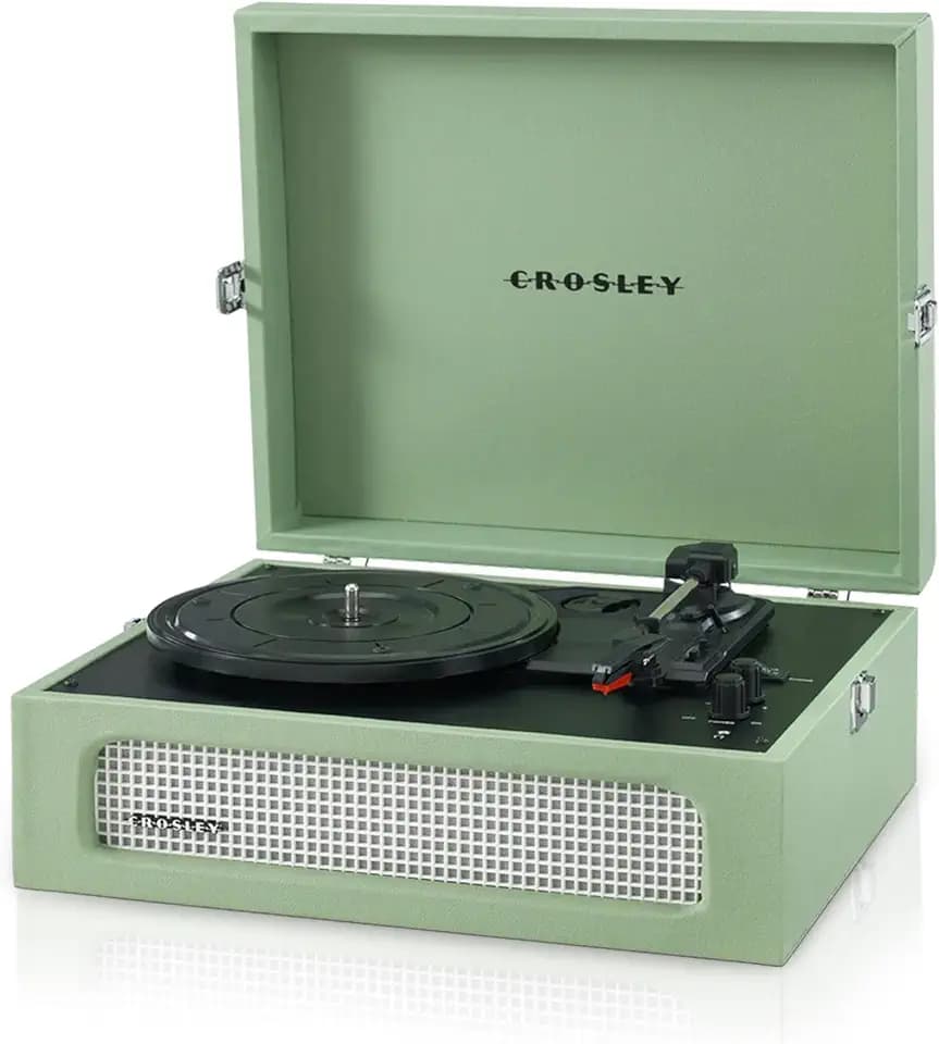 Crosley Voyager Plattenspieler mit 2 Lautsprecher, Bluetooth In & Out und AUX - 3 Speed Retro Schallplattenspieler - Für 7", 10" und 12" Vinyl - Tragbar mit Integriertem Koffer - Salbei