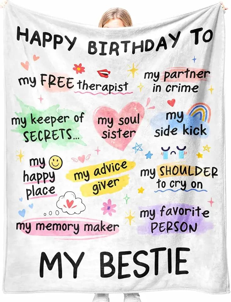 Best Friend Bestie Birthday Gifts for Women, Soft Flannel Blanket, Friend Birthday Gifts for Women Friendship, Happy Bday for Bestie BFF, 50'' x 60''