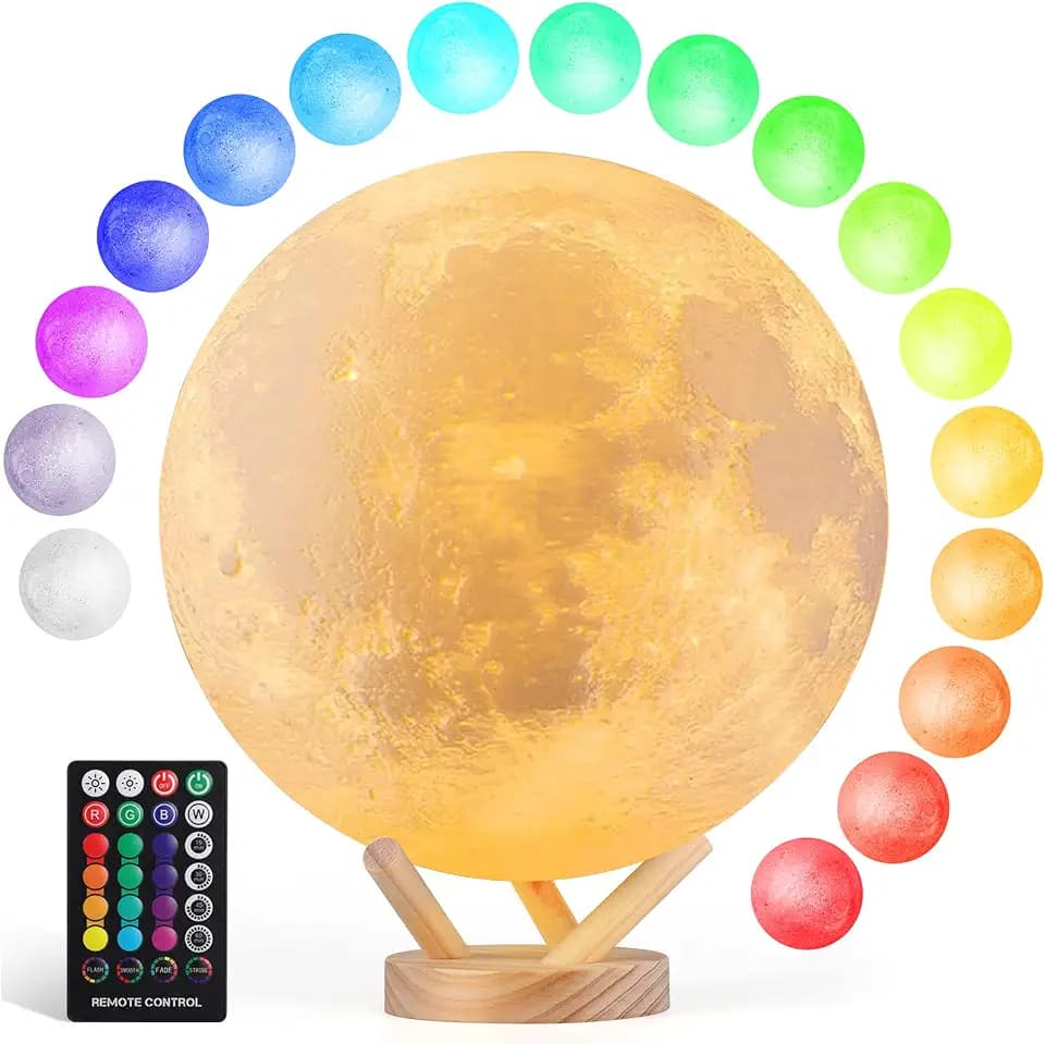 Moon Lamp, 6 Inch Sliding Control Moon Light, Kids Night Light, 16 Colors Moon Night Light with Unique Stand,Timing, Room Decor, Birthday Gifts for Kid Girls Boys Teens Women Friends Lover