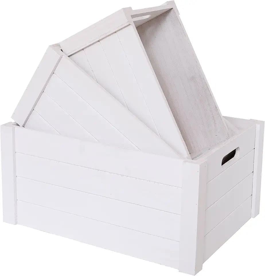 Farmhouse Modern White Wooden Crates For Storage