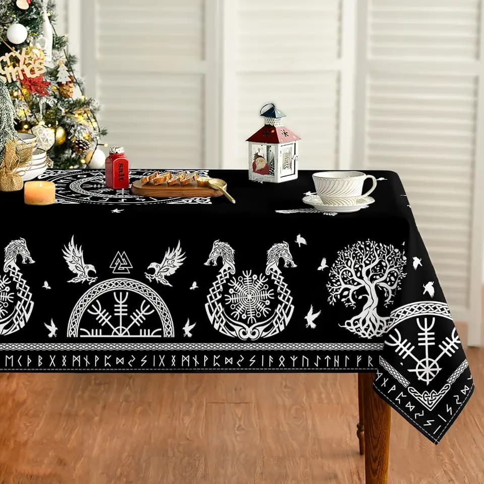 Horaldaily Tarot Altar Tablecloth, Black, 60x104 Inch Rectangular