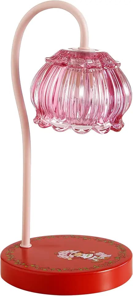 Strawberry Shortcake Candle Warmer LED Table Lamp, 12" Pink Glass Flower Shade, Dimmable Bedside Desk Lamp with Adjustable Brightness Controls