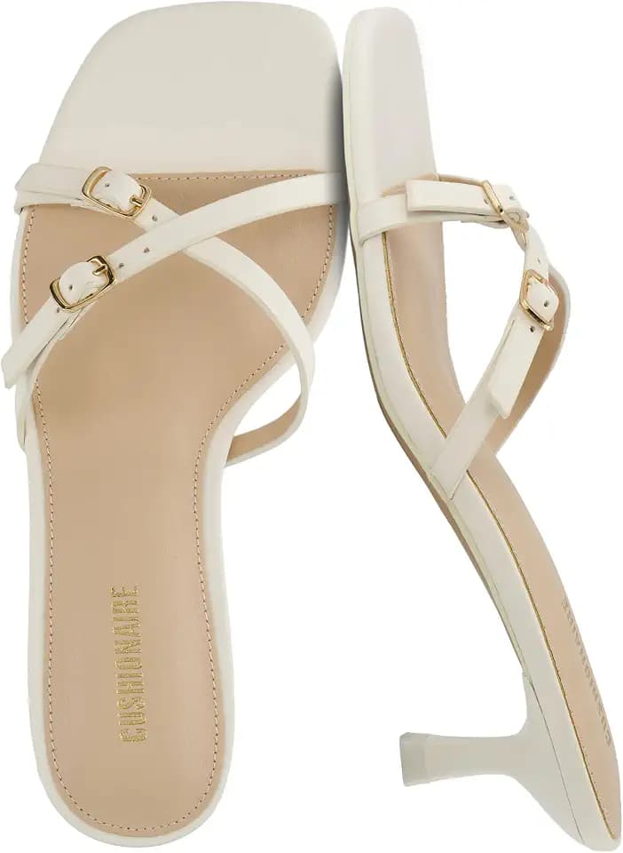 CUSHIONAIRE Milan Kitten Heels for Women, Strappy Heeled Sandals with Cushioned Footbed, Open Toe Slip On Dressy Sandal, Wide Widths Available