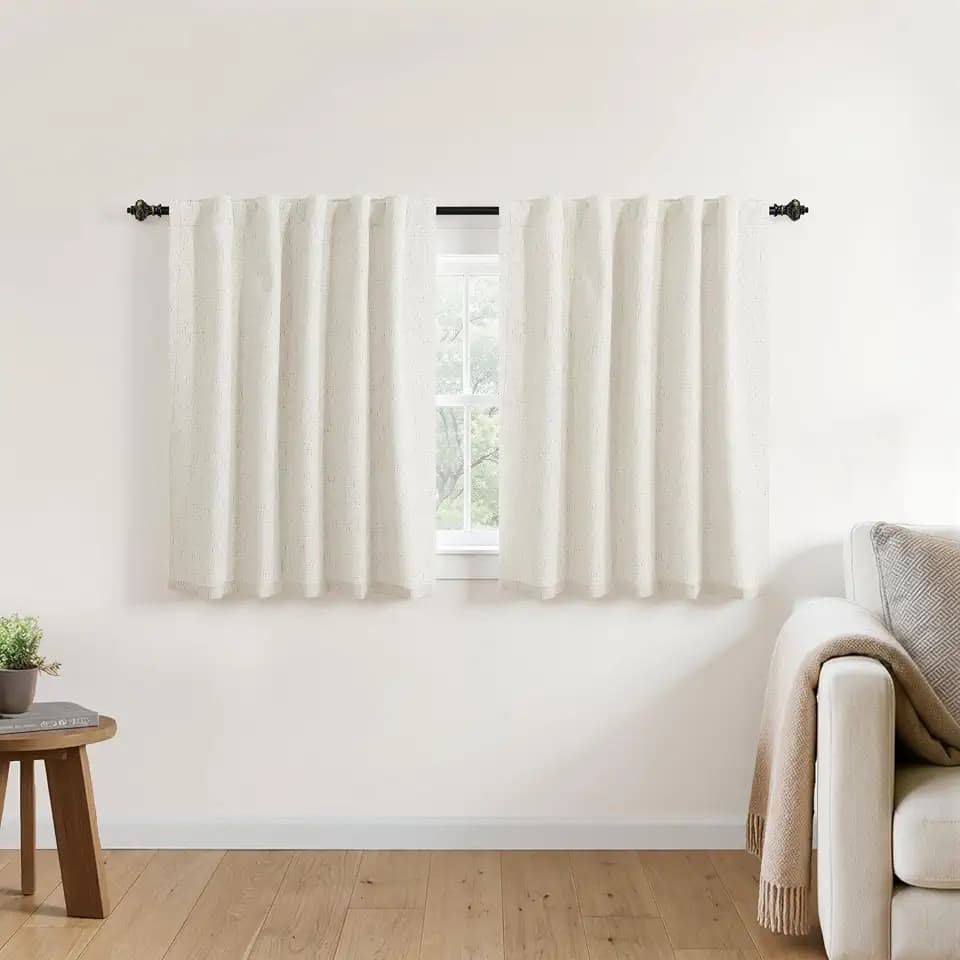 KOUFALL 42" Wide Linen Blackout Small Window Curtains, Half Short Thermal Room Darkening Bathroom Cafe Curtain 24 Inch Length for Kitchen Over Sink 2 Panels, Cream Beige